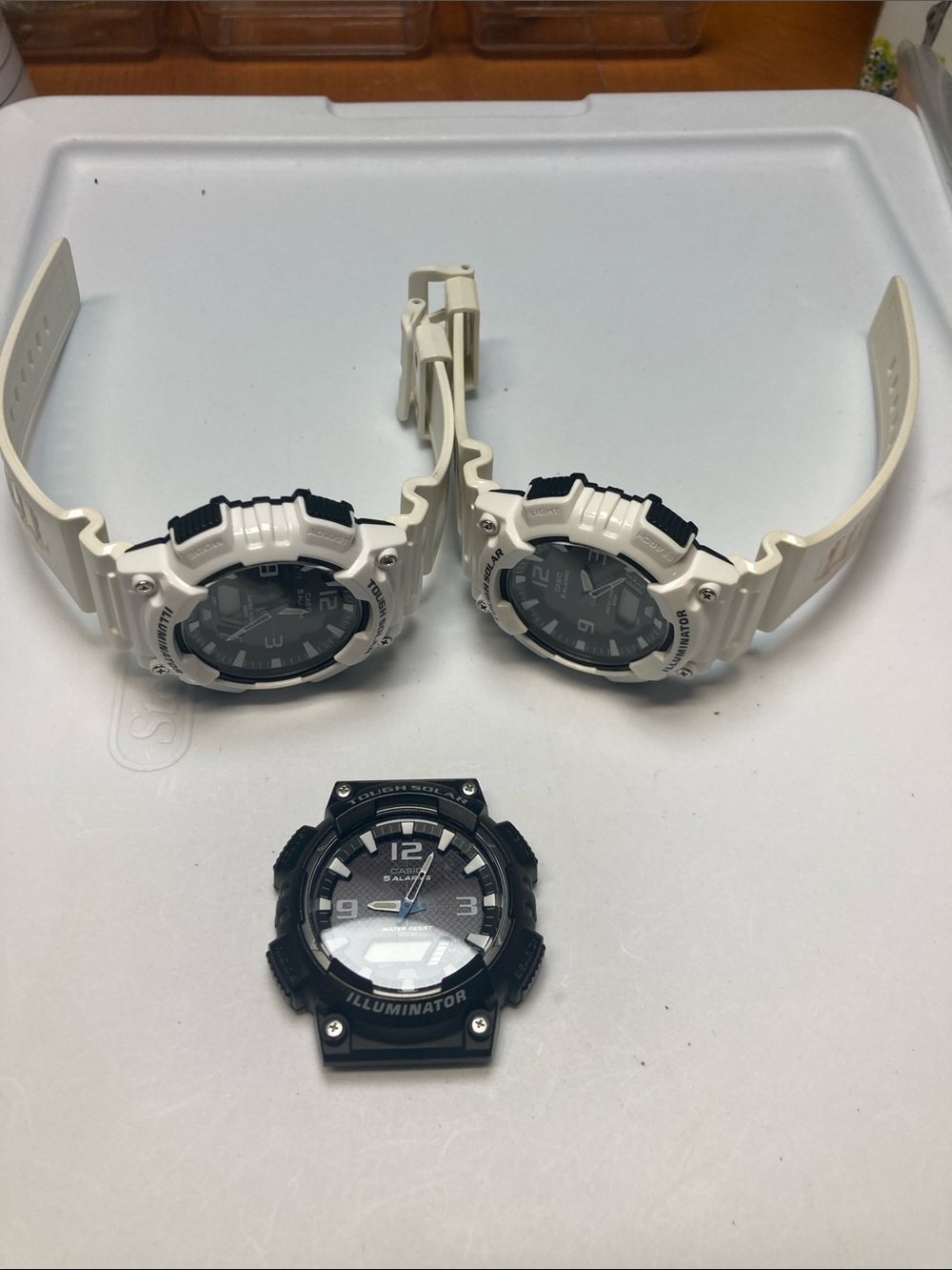 Lot x3 AQ-S810W tough solar watches, untested, as is, no solar cells